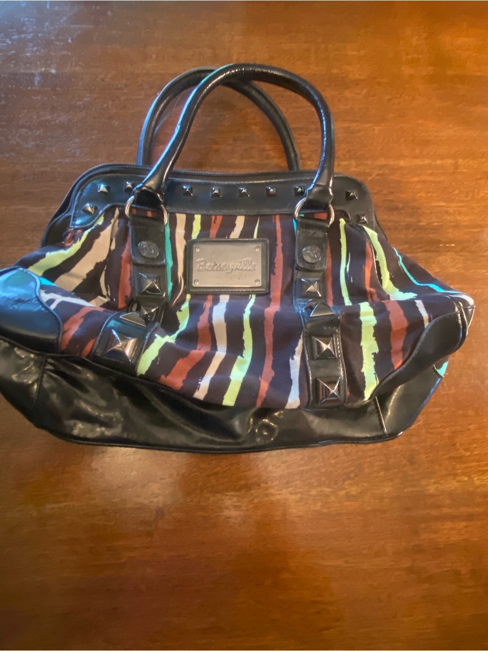 Betseyville Betsey Johnson Y2K Multicolor Stripe Zebra Studded Purse Handbag EUC